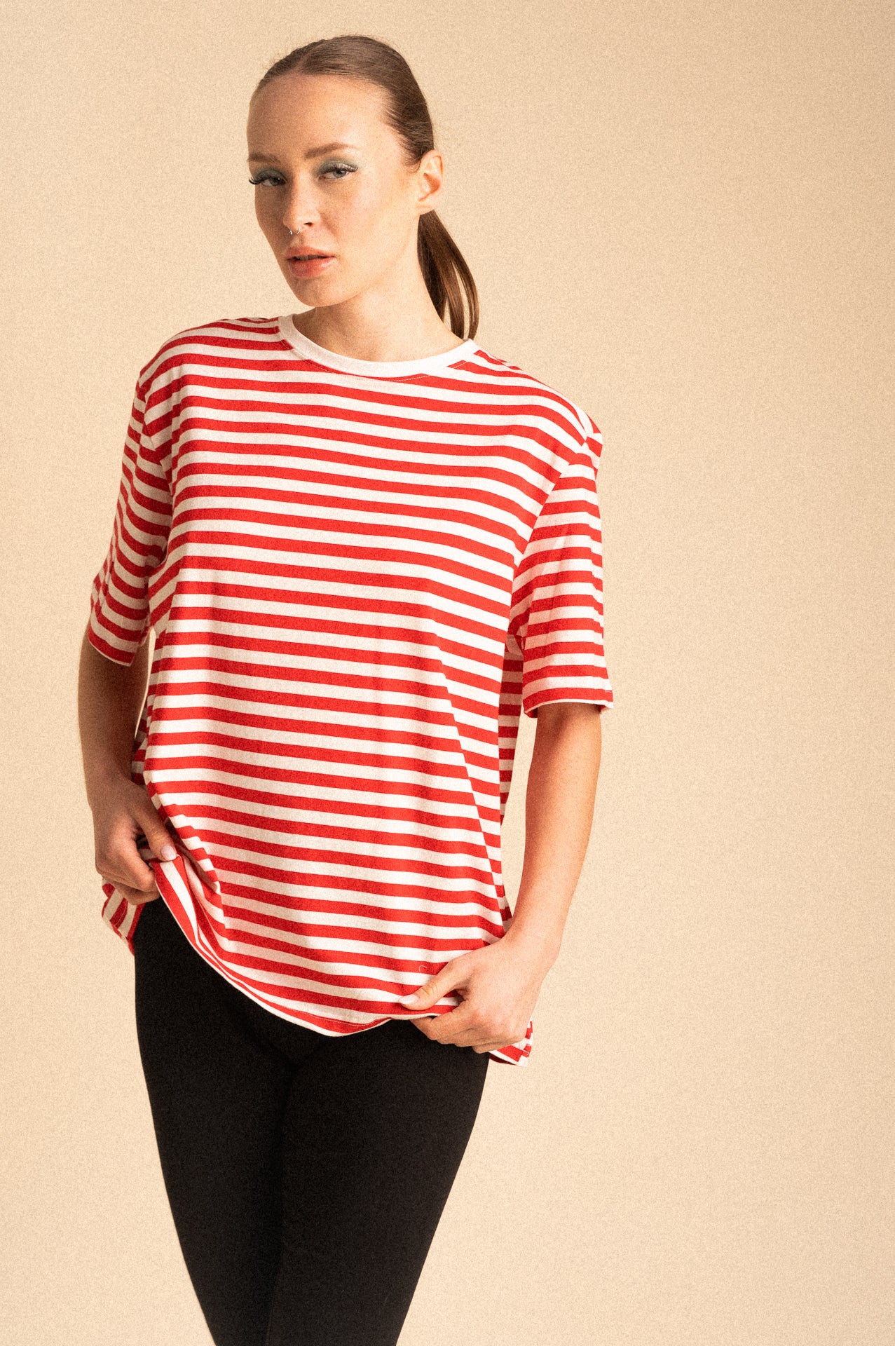 T-Shirt Breton Righe Rosso Corallo