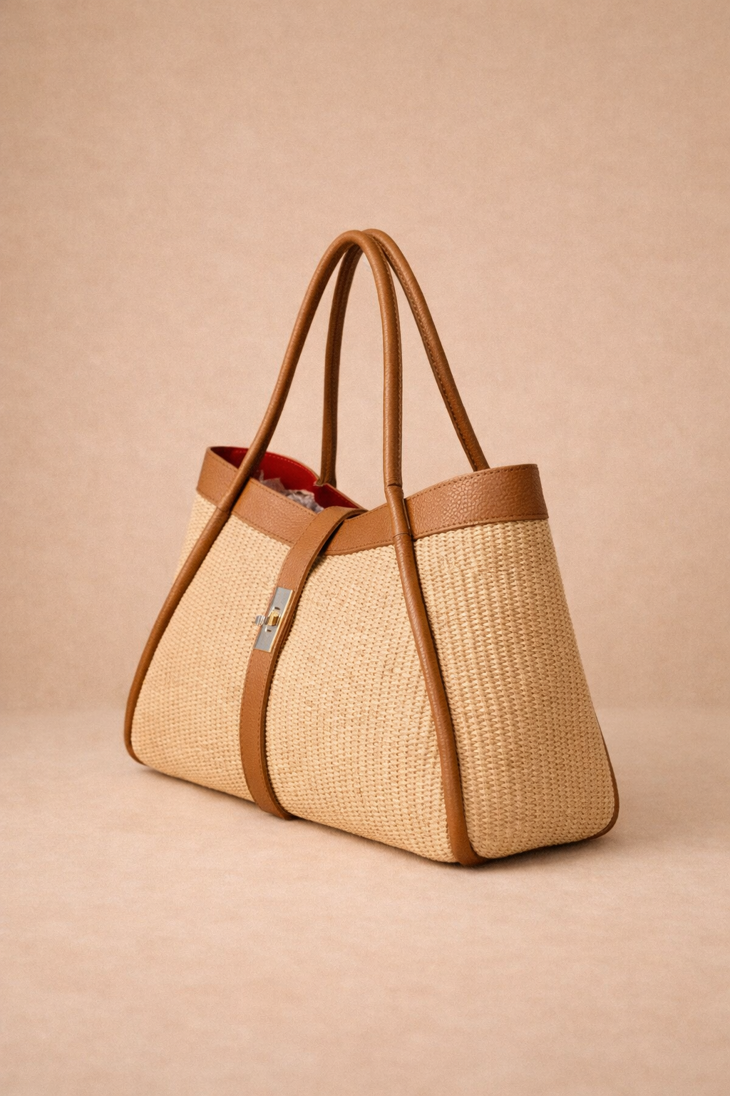 Borsa MayFair in pelle e rafia con tracolla regolabile – shopper artigianale Made in Italy