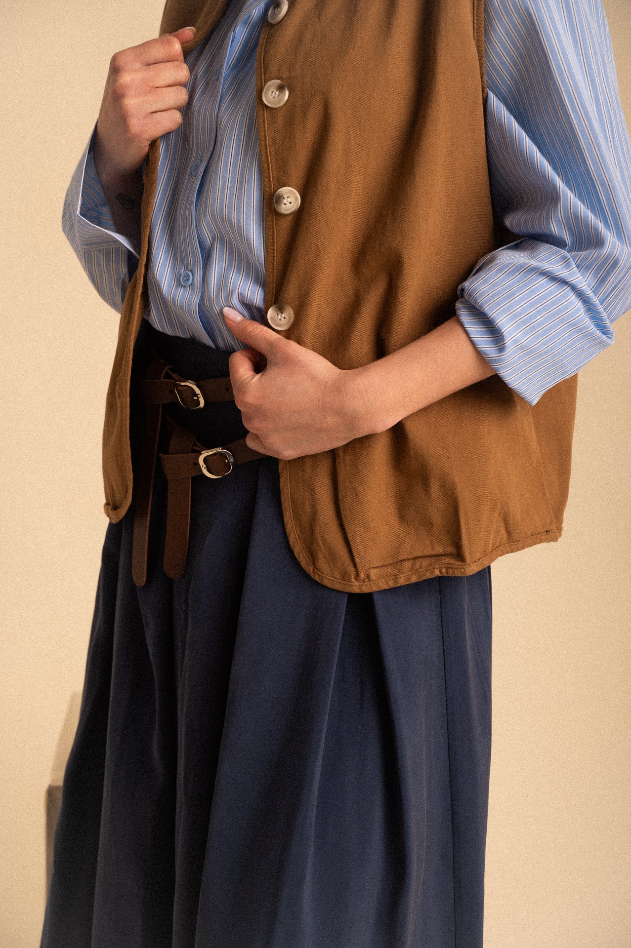 Gilet Utility cuoio in Cotone