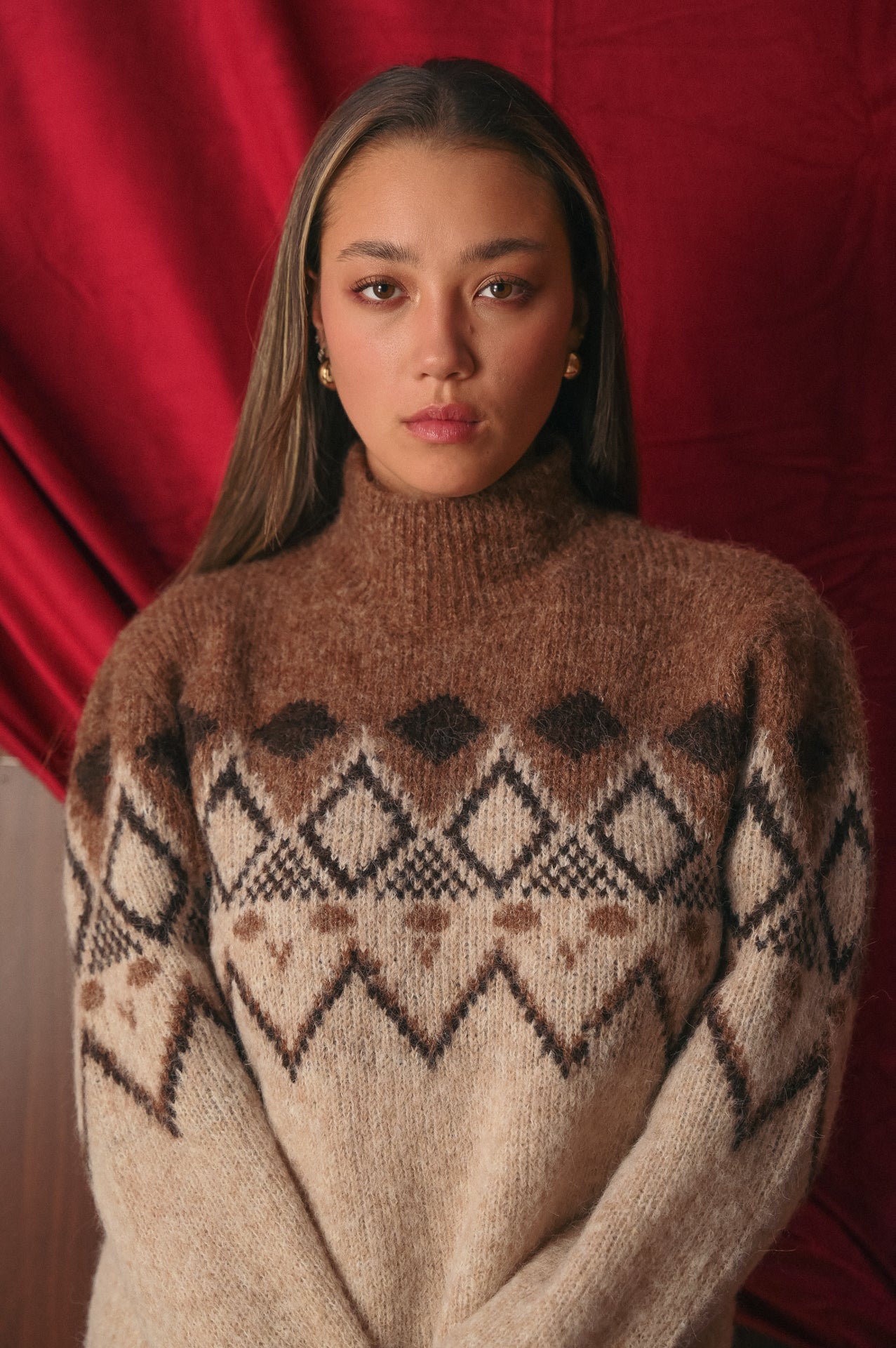 Abito Maglia Donna Fantasia Collo a vulcano