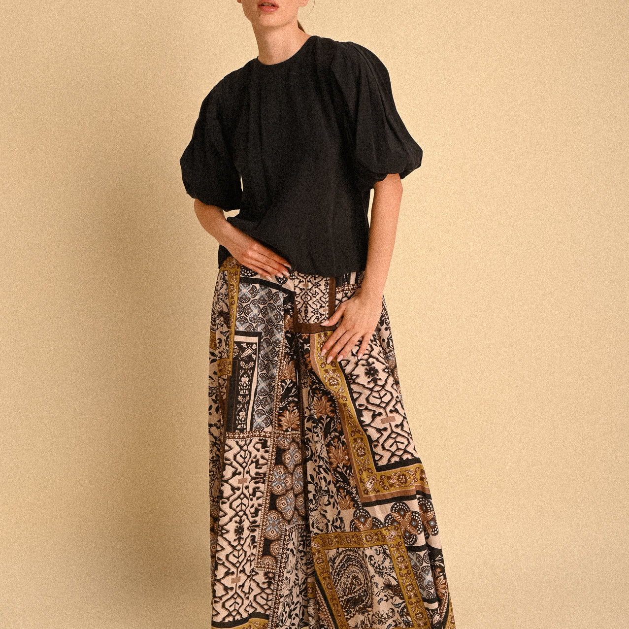 Pantalone Palazzo Kyoto in Cotone Fantasia Patchwork