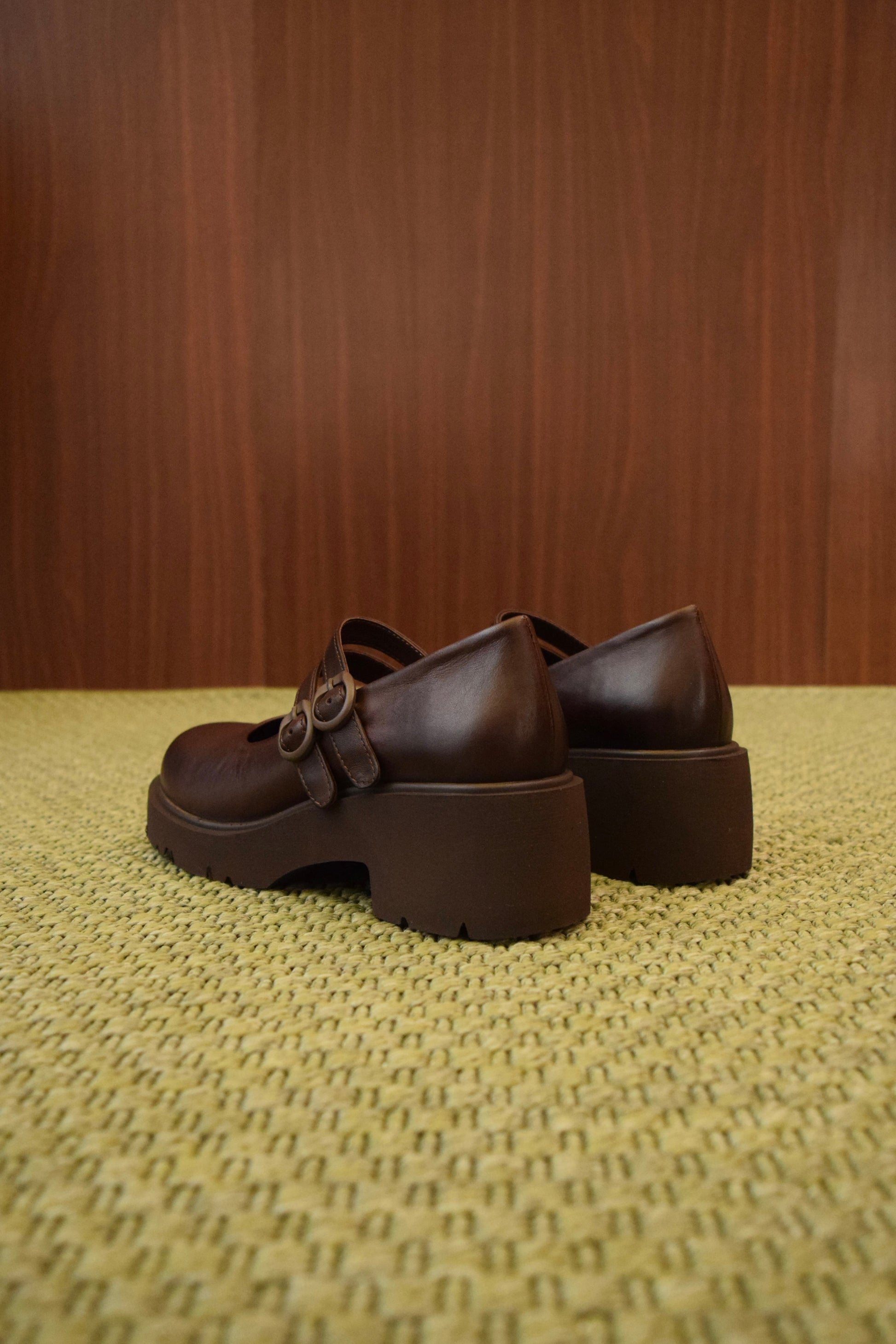 Scarpe Mary Jane Platform marroni Donna in Pelle | Doppio Cinturino | Suola Carrarmato Bassa