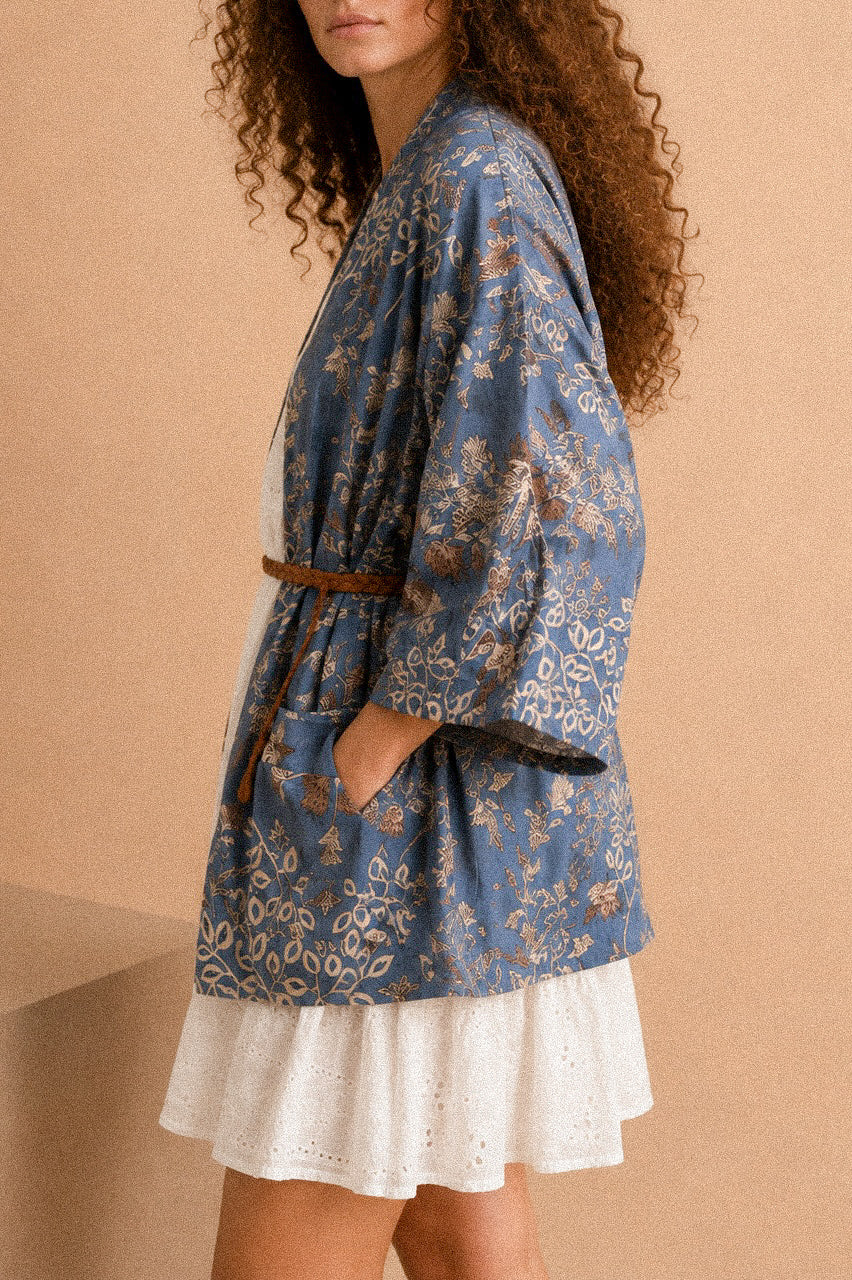 Kimono Floral Blu Polvere