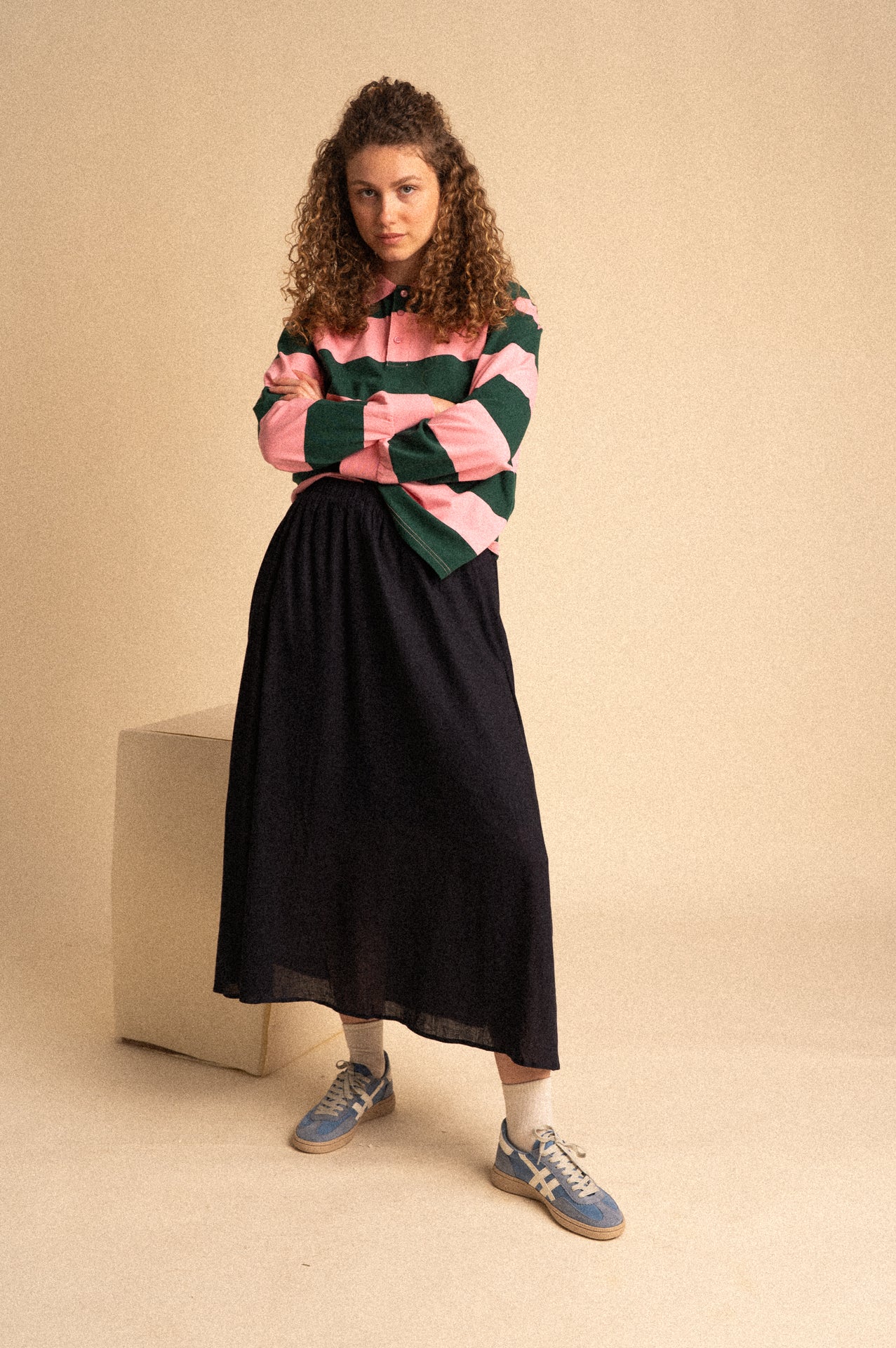 Polo Daphne a Righe Rosa e verde
