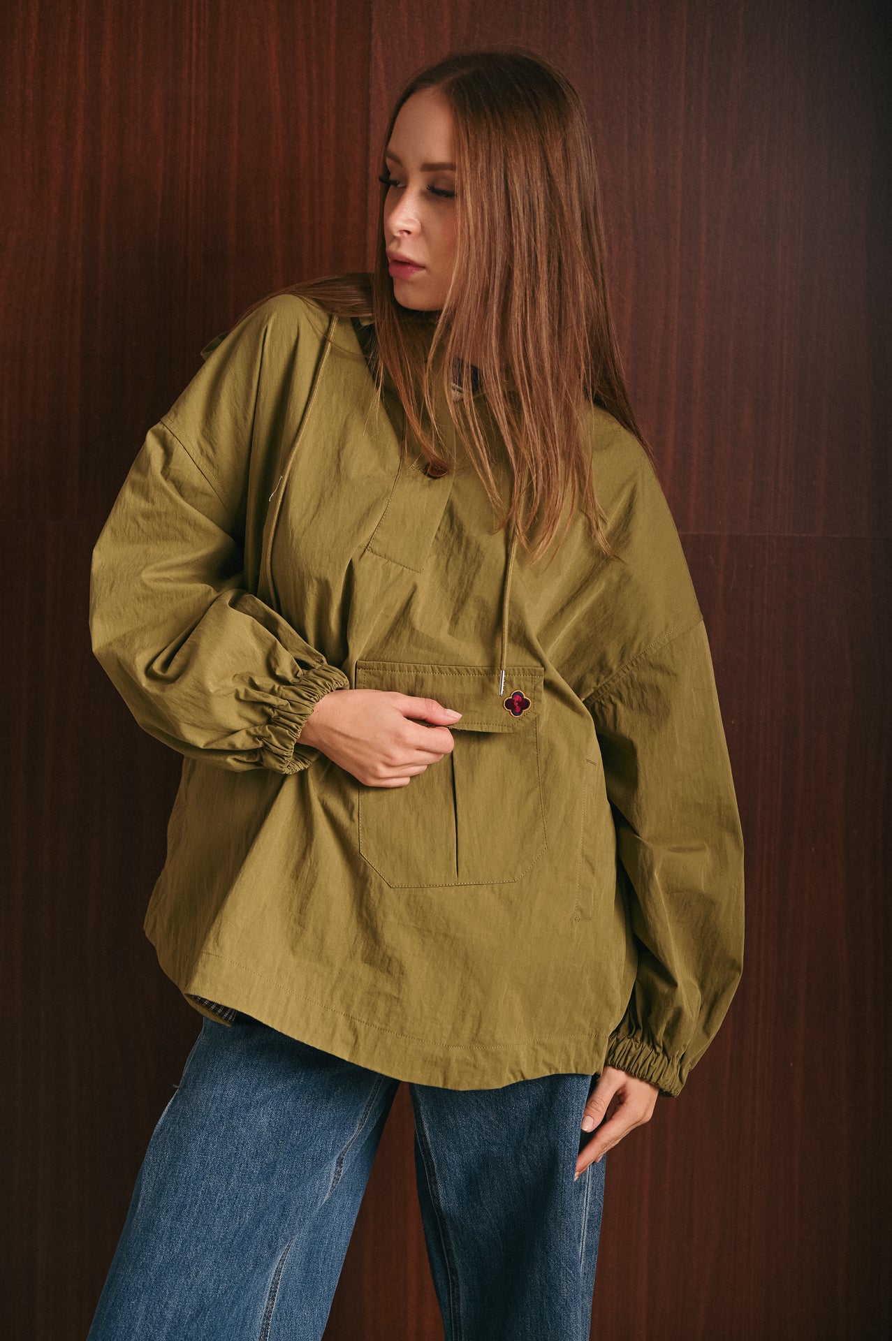 Rain Coat Donna verde con Cappuccio, Tasche e Coulisse – Giacca Antipioggia Pullover