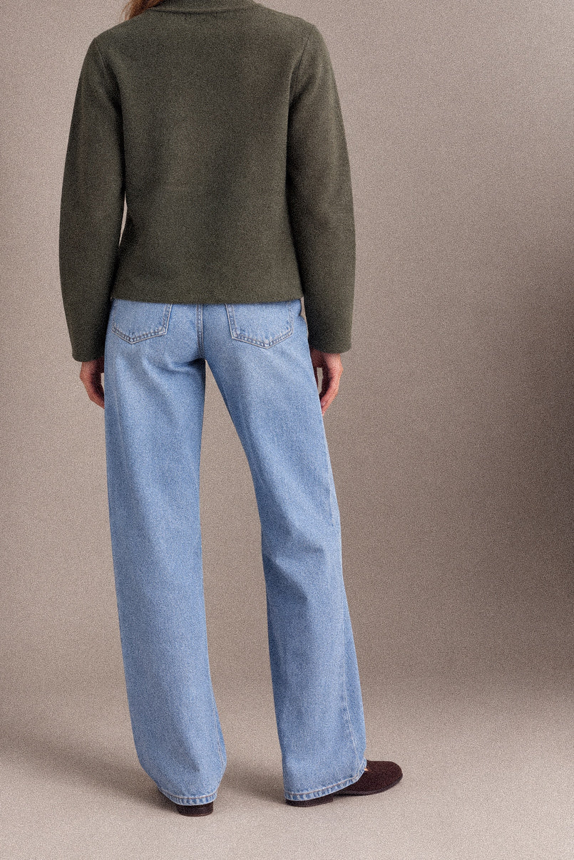 Cardigan Donna Kaki con Ricamo Ornamentale e Bottoni Dorati