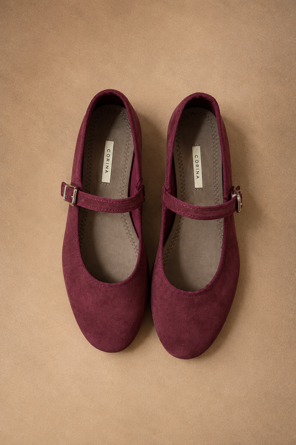 Ballerina Mary Jane Donna in Velluto bordeaux con Cinturino Regolabile