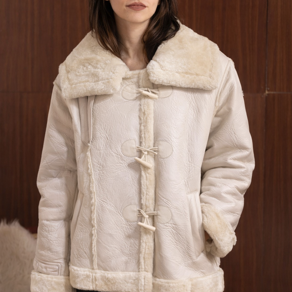 Giacca shearling color panna