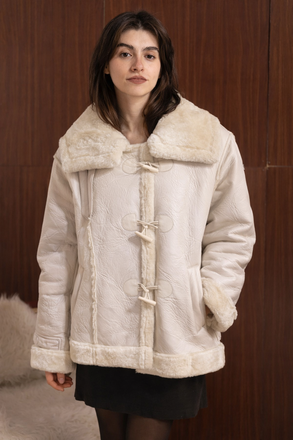 Giacca shearling color panna