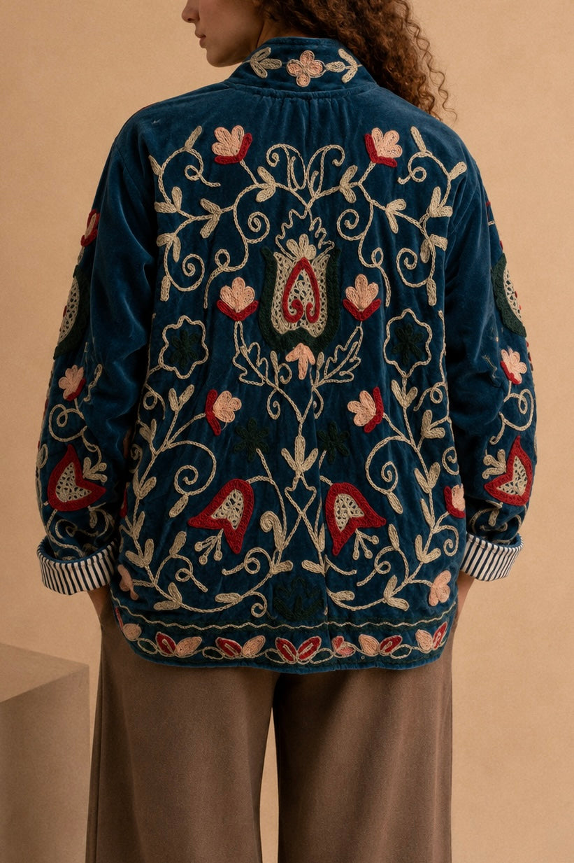 Giacca Suzani Velvet Blu Ottanio “Midnight Garden”