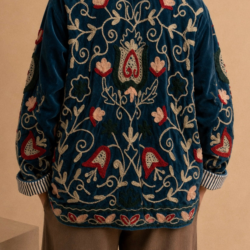 Giacca Suzani Velvet Blu Ottanio “Midnight Garden”