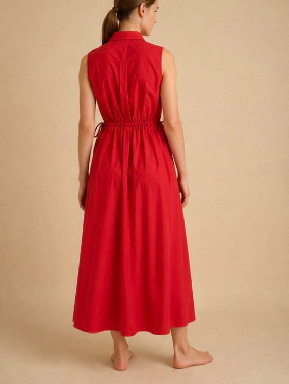 Abito Chemisier Lungo Donna “Scarlet” – Rosso in Cotone 100%