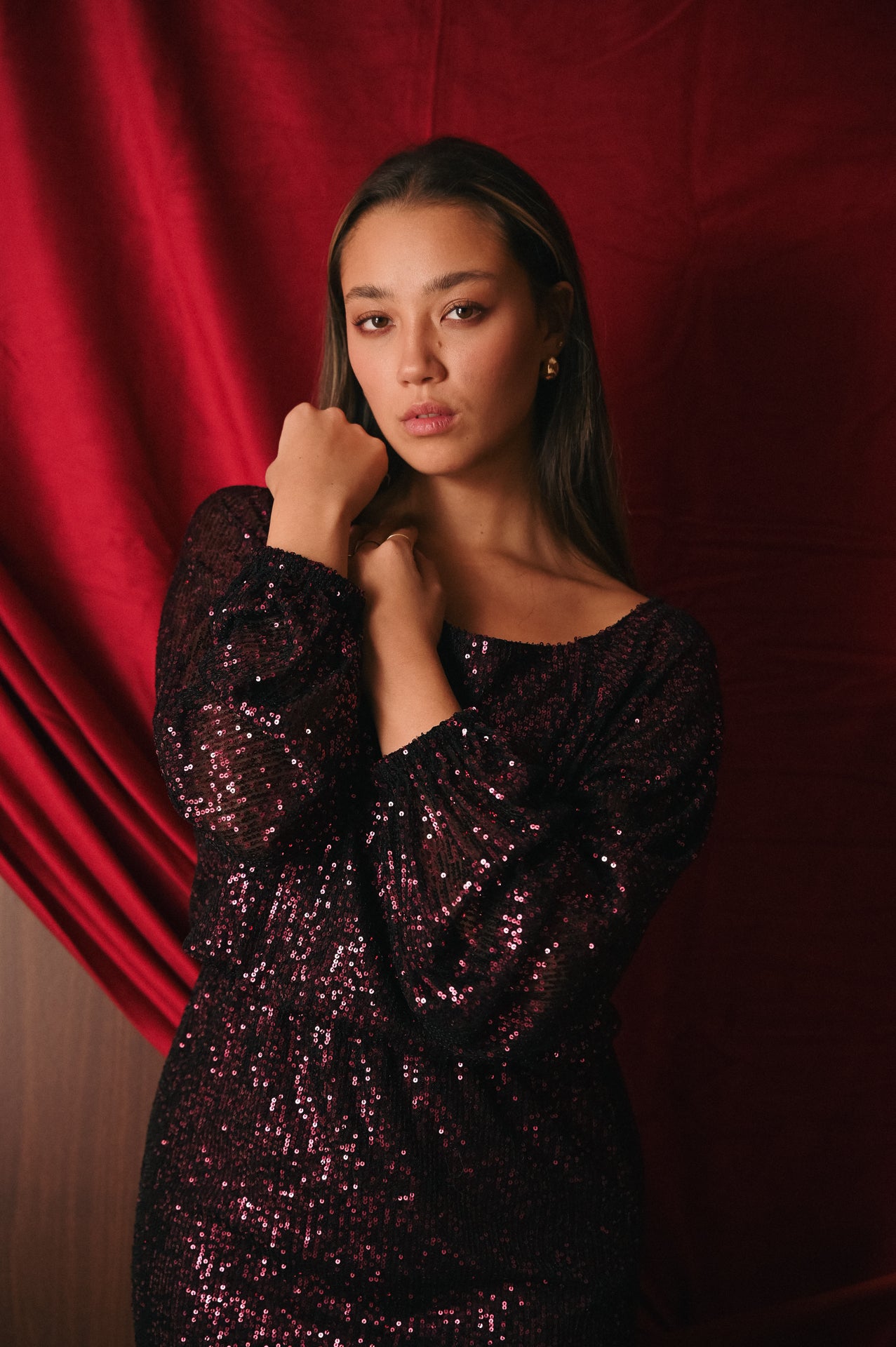 Mini Abito Donna Paillettes Viola | Vestito Scintillante Scollo a V