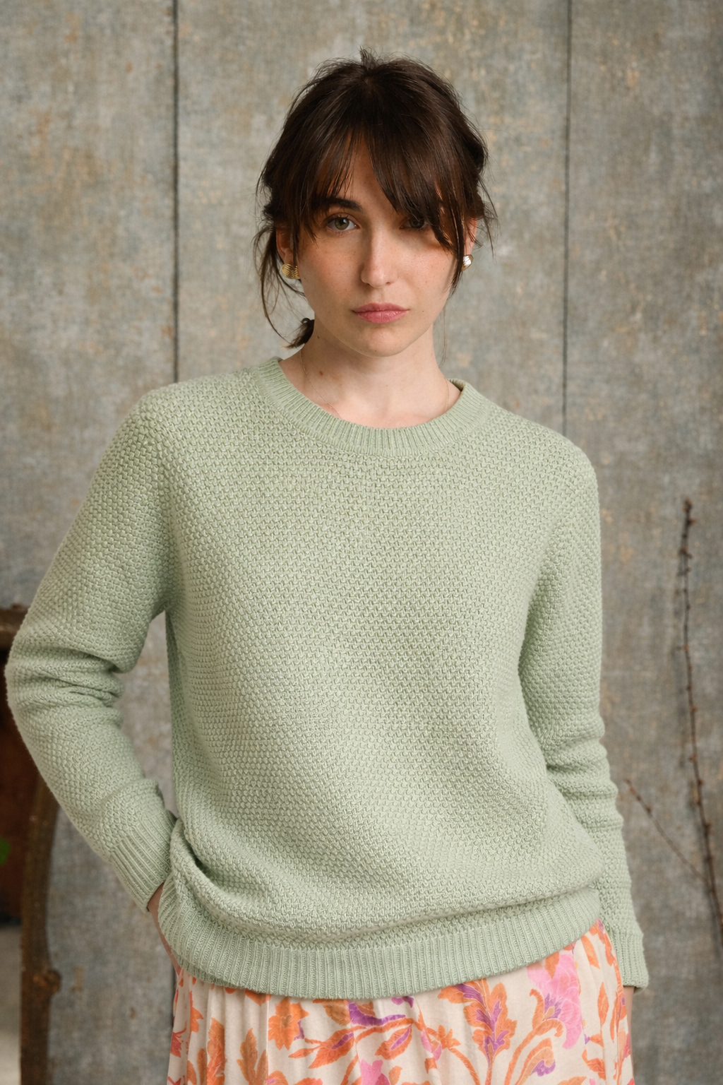 Pullover Agave in cotone biologico lavorazione grana di riso – maglia girocollo donna