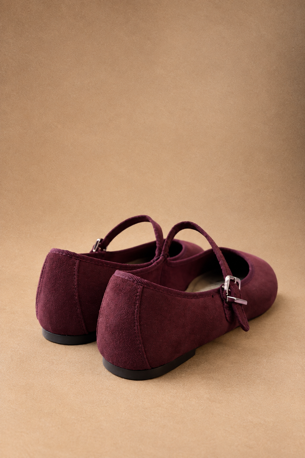 Ballerina Mary Jane Donna in Velluto bordeaux con Cinturino Regolabile