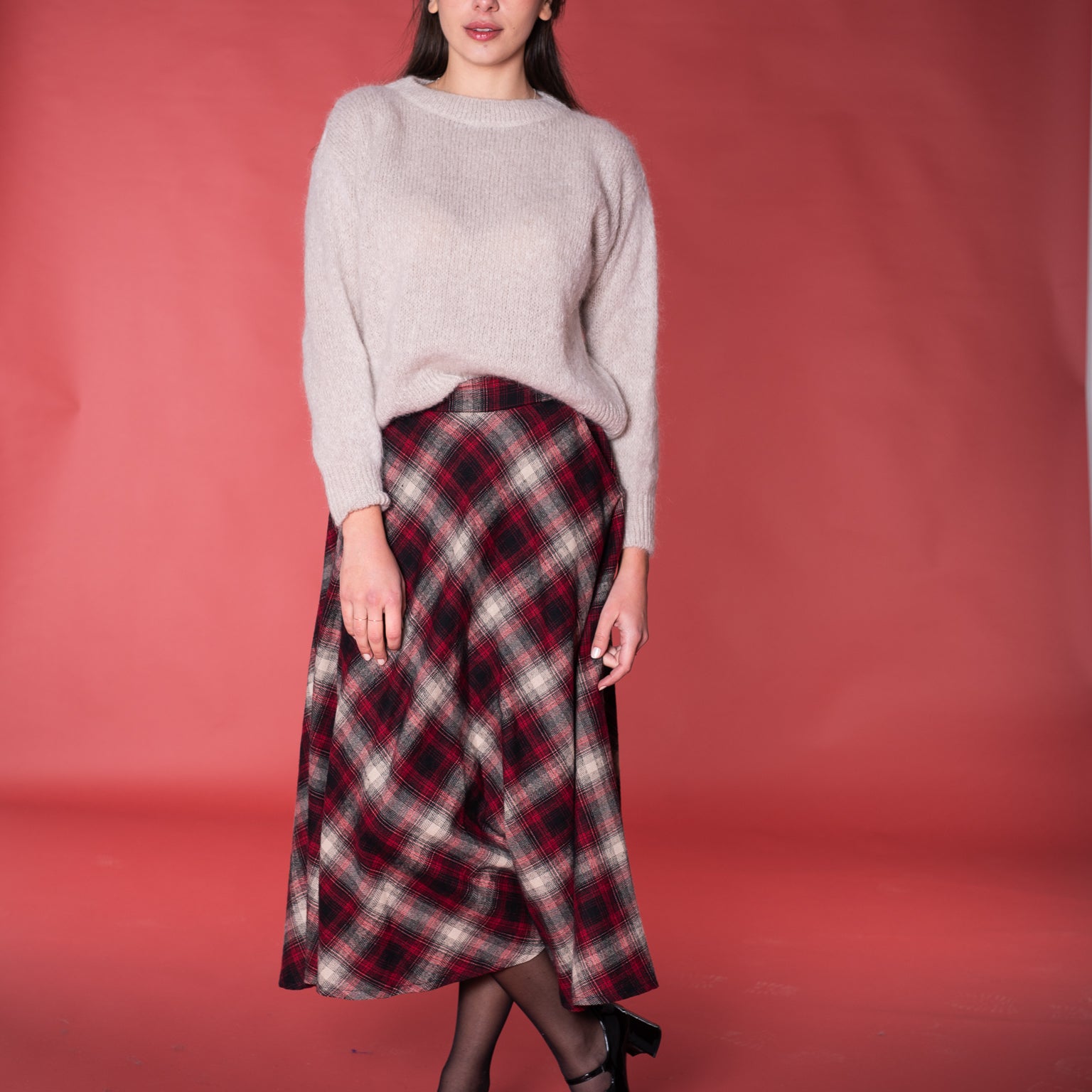 Gonna lunga in tartan bordeaux