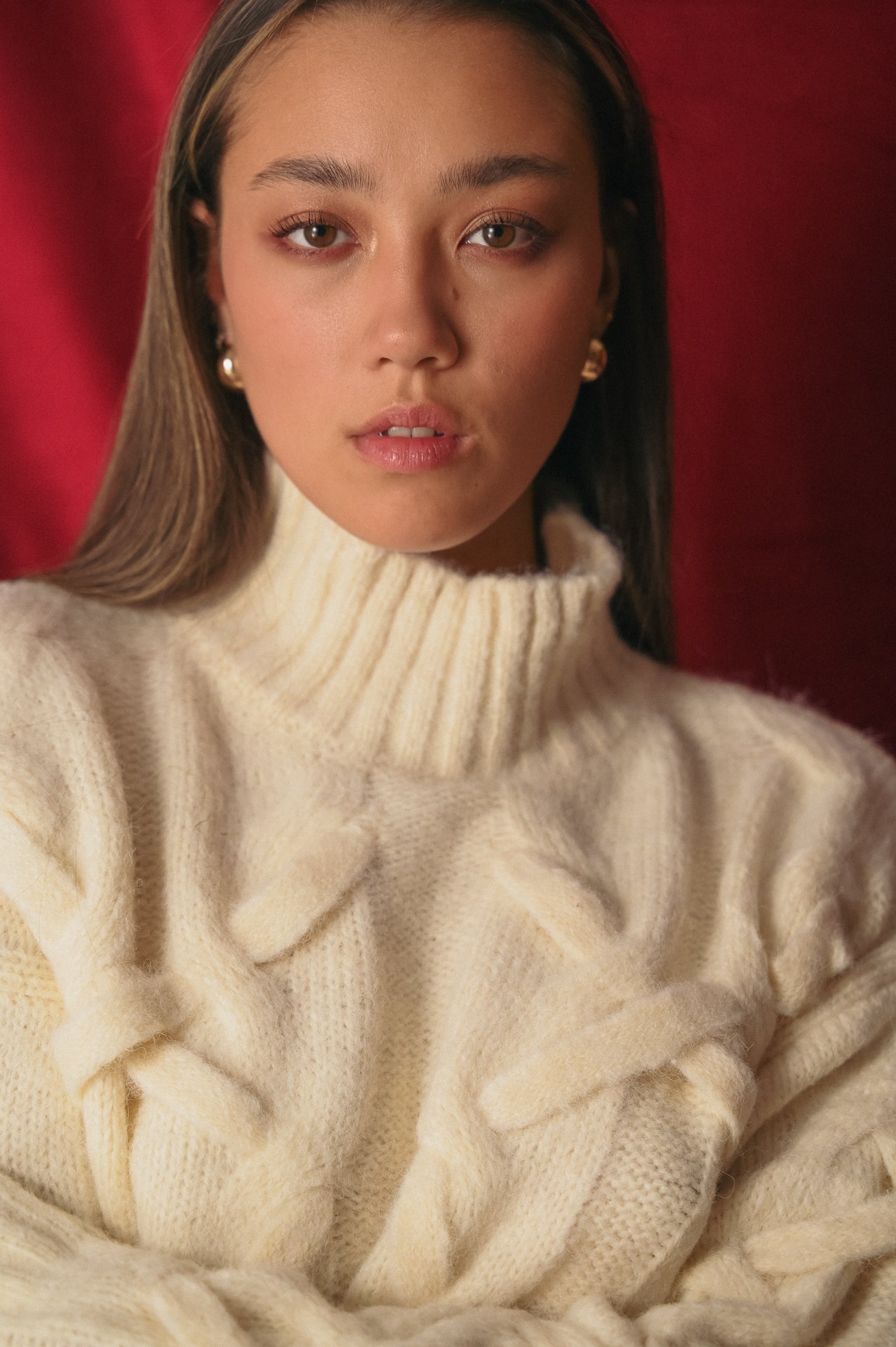 Maglioncione Donna Collo Alto Panna | Pullover a Trecce Caldo