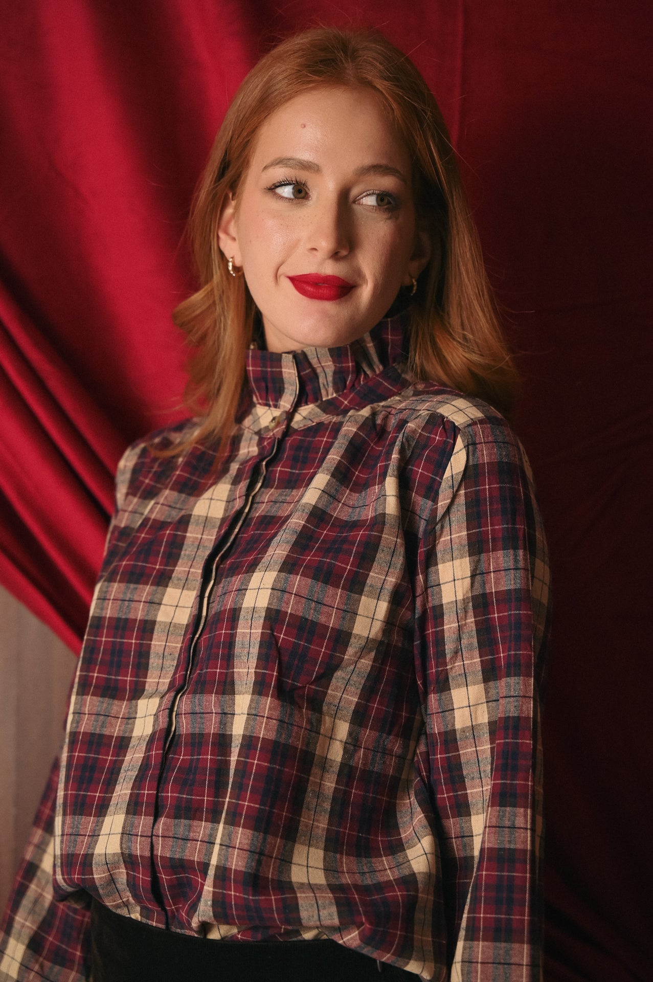 Camicia Donna Fantasia Tartan Scozzese | 100% Cotone Colletto alto