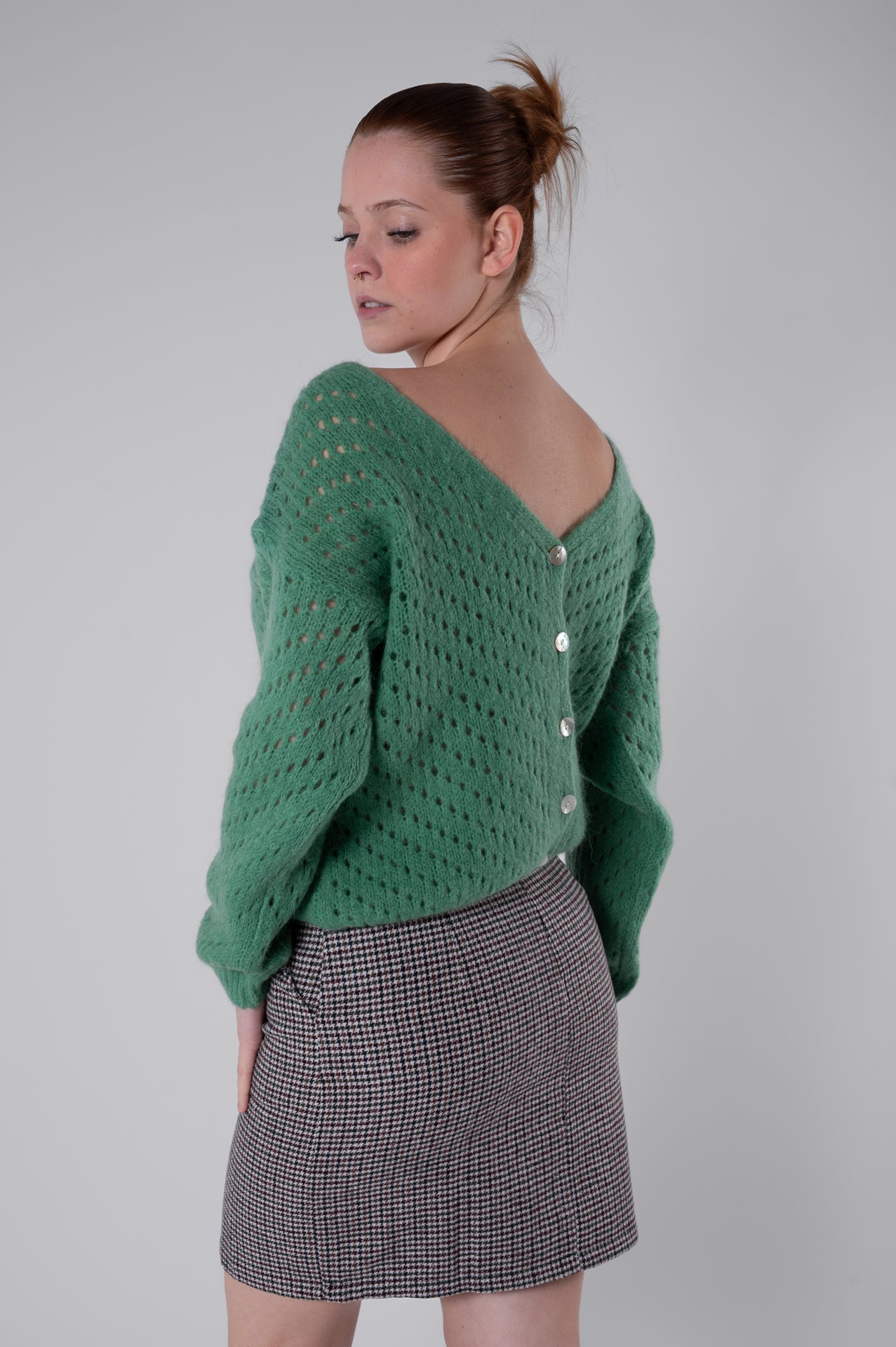 Cardigan verde traforato