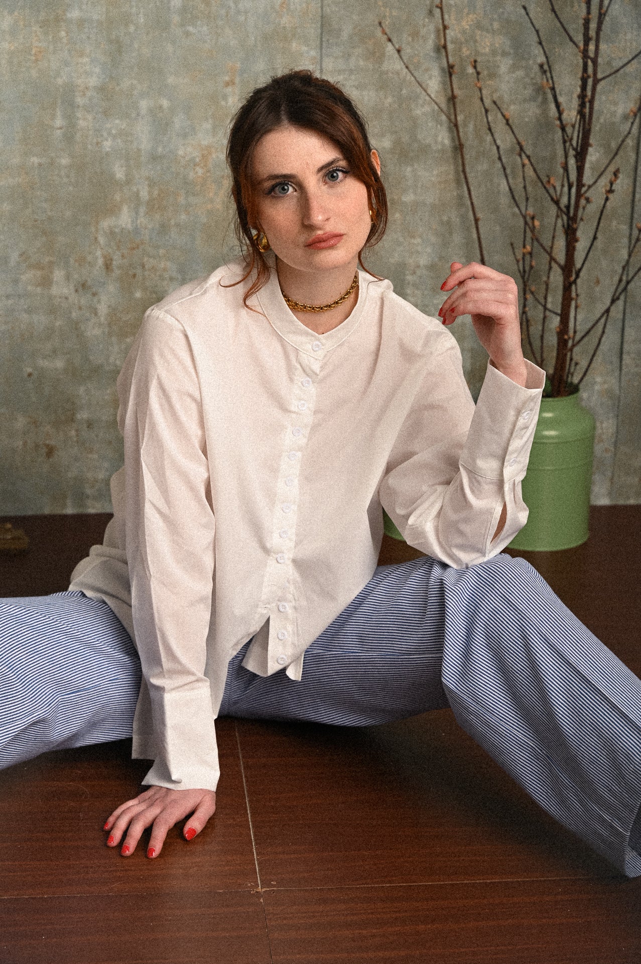 Camicia Geranio bianca mandarin collar