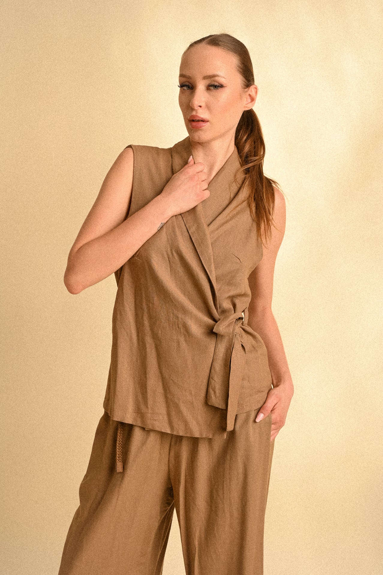 Set Marrakech Sahara in Lino e Viscosa – Gilet Portafoglio e Pantalone Palazzo