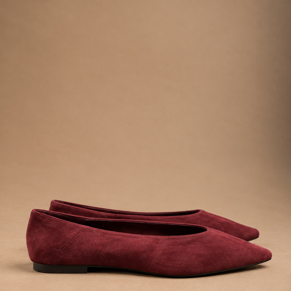 Ballerina Donna a Punta Color bordeaux Effetto Camoscio