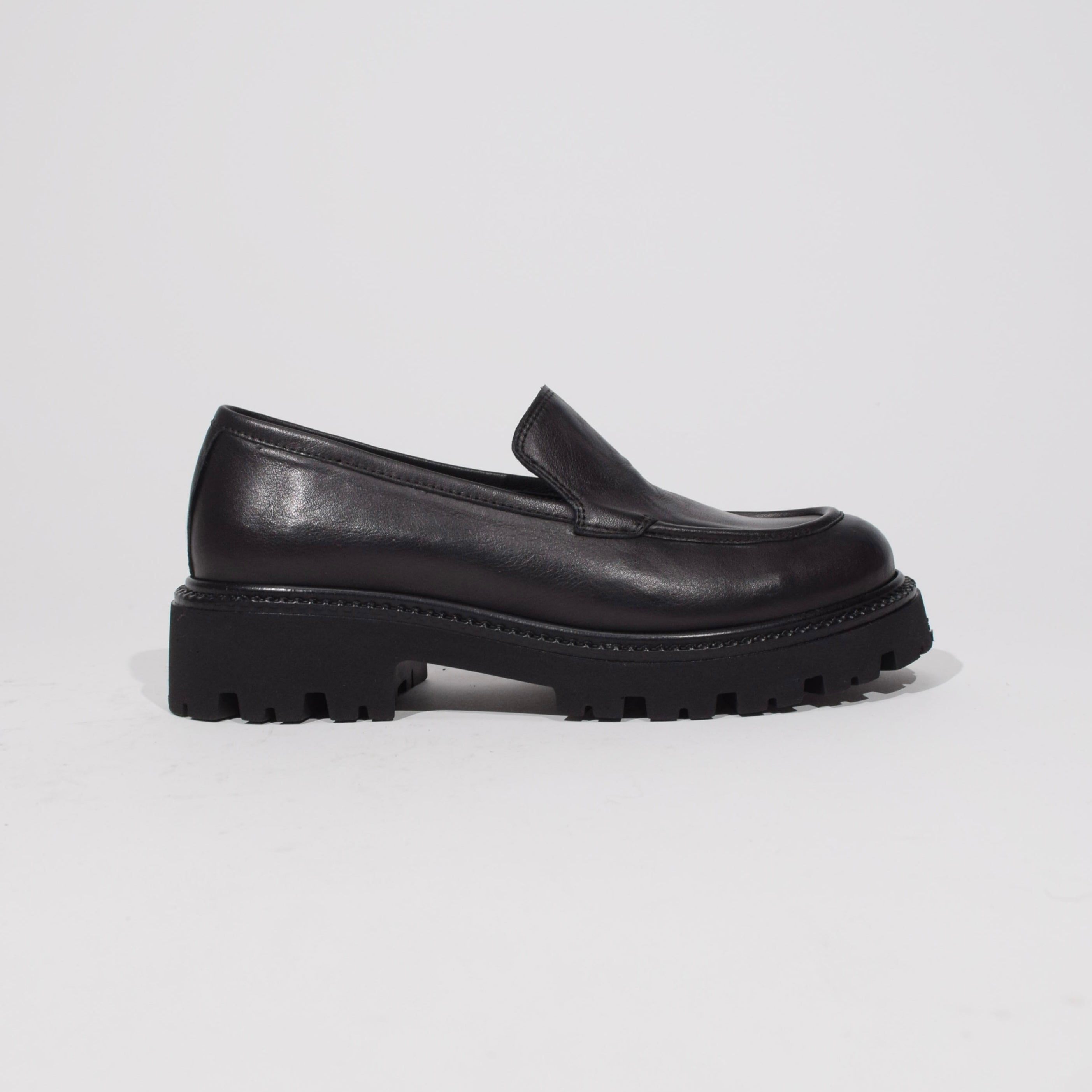 Black leather slip-on loafer