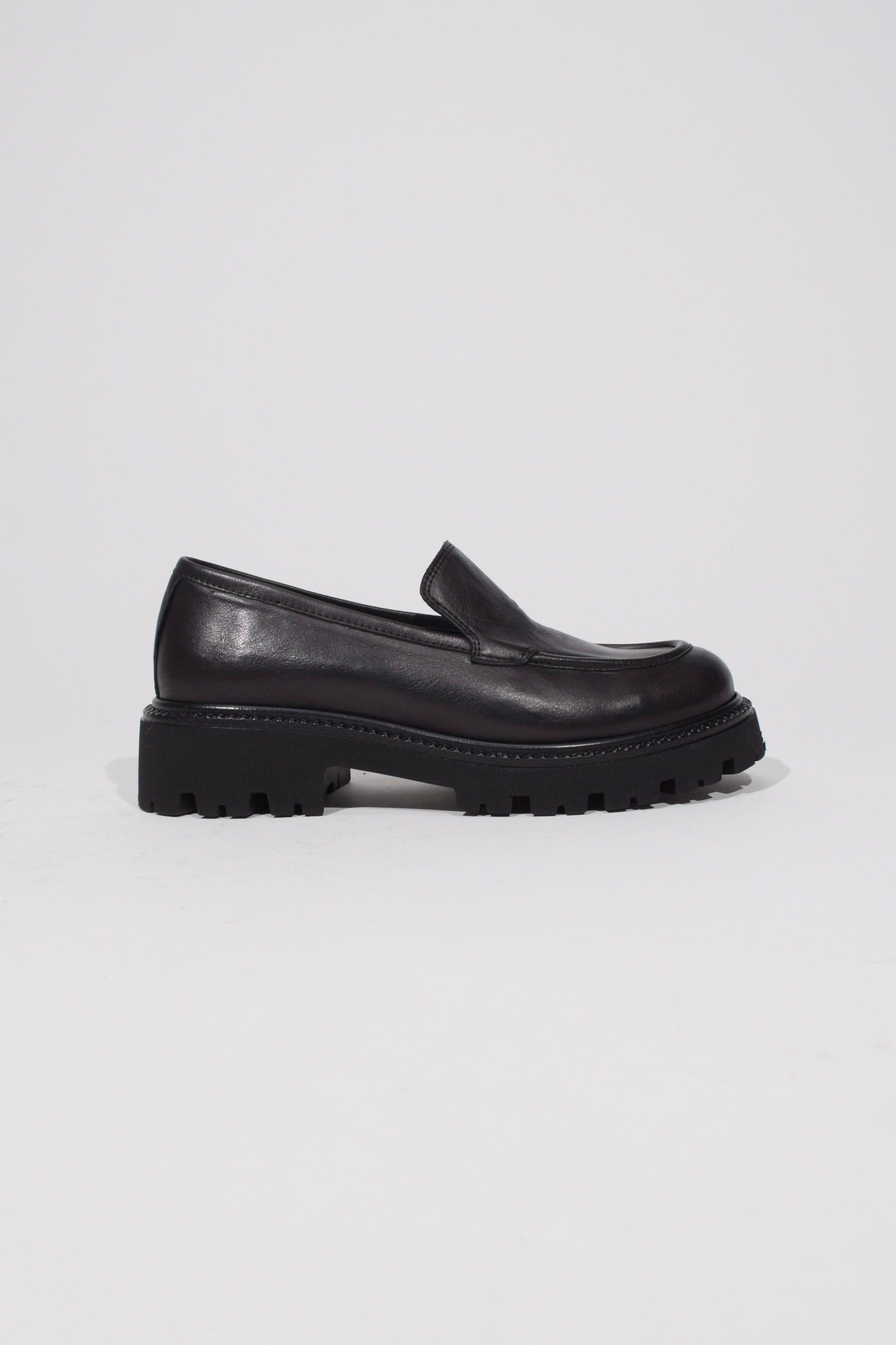 Black leather slip-on loafer