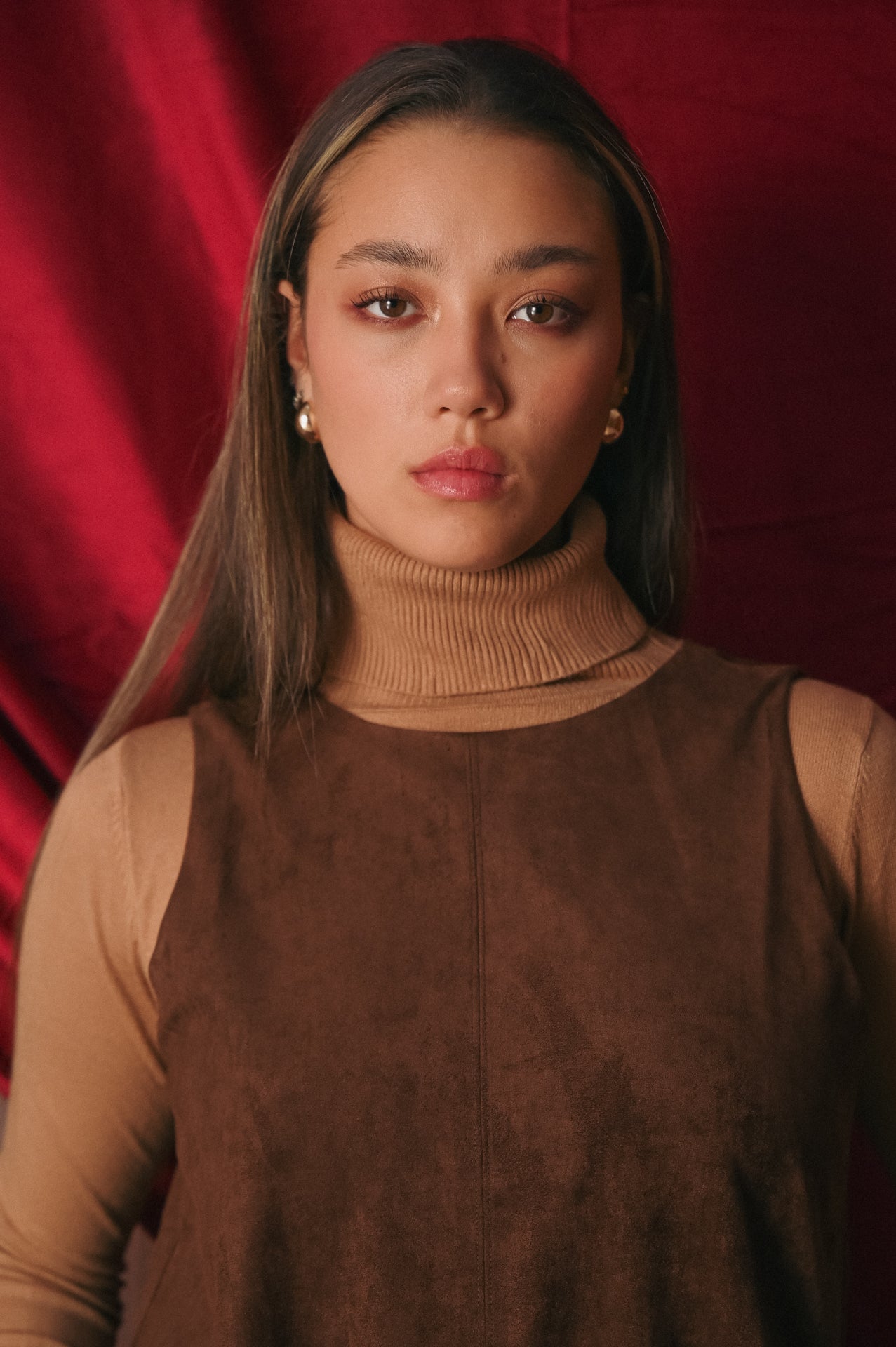 Mini Abito Donna Camoscio Marrone con Tasche | Vestito Smanicato Foderato