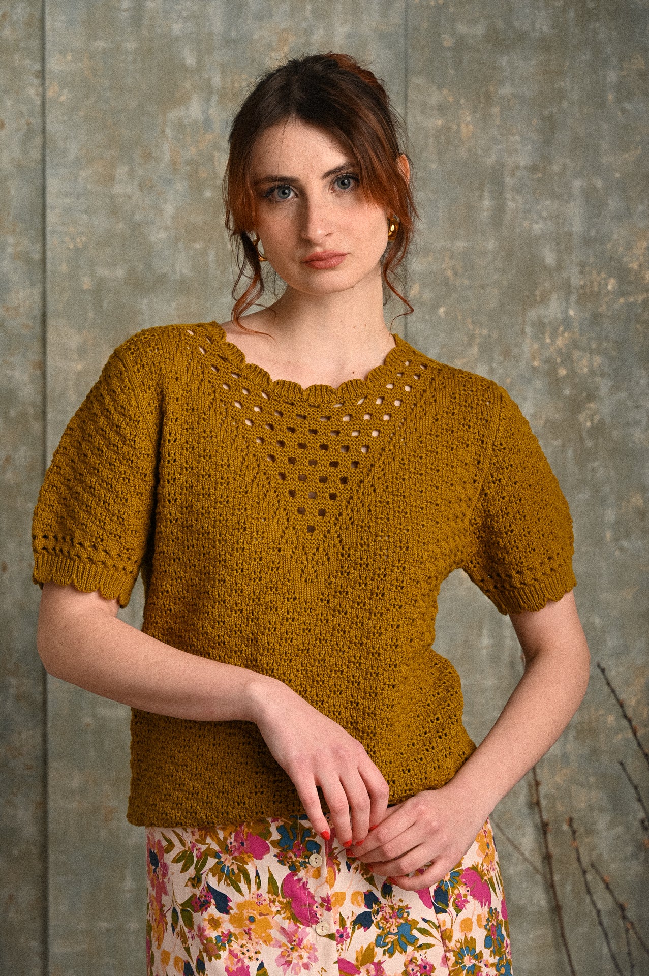 Top traforato in cotone Elicrisio con lavorazione crochet e bordi scallop