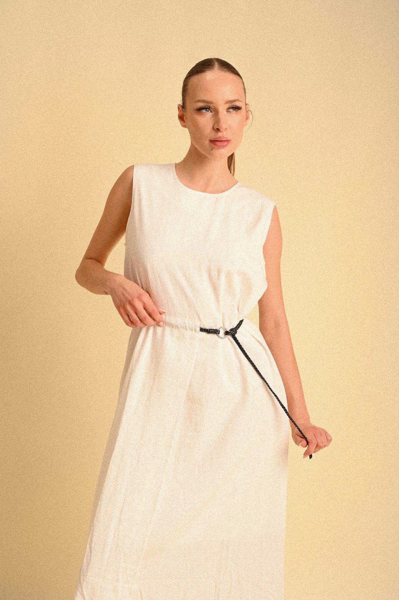 Abito bianco Sahara Donna con Cinturino Intrecciato