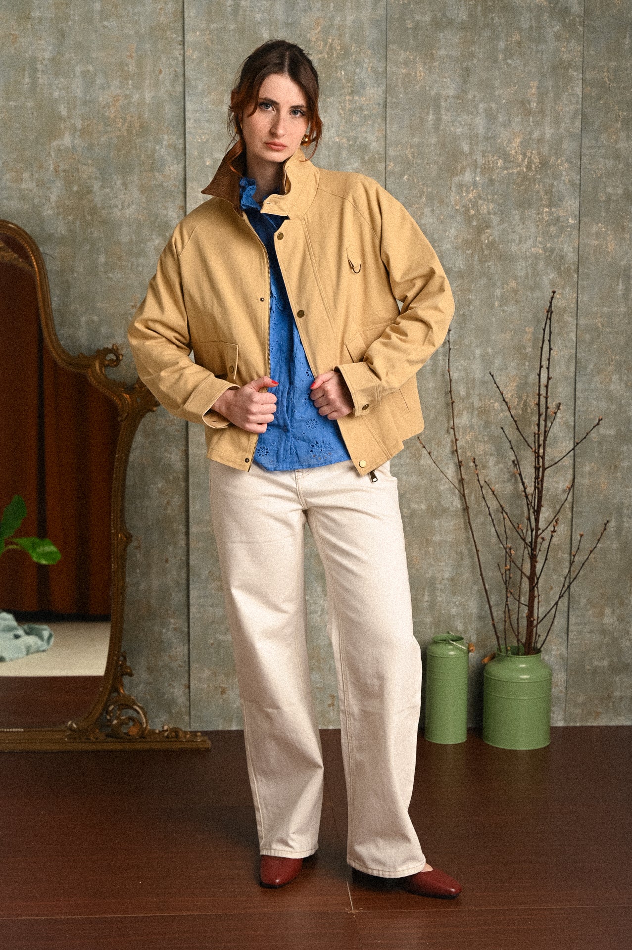 Giacca Petunia donna in cotone e colletto a contrasto – modello field jacket beige