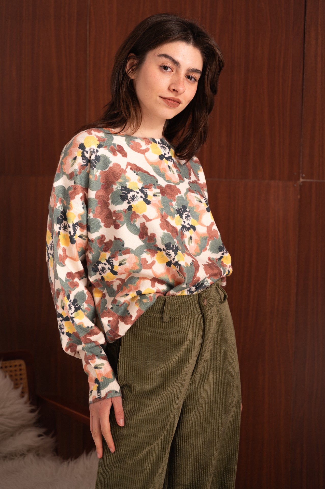 Maglione Donna Fantasia fiori Multicolor con Bottoni