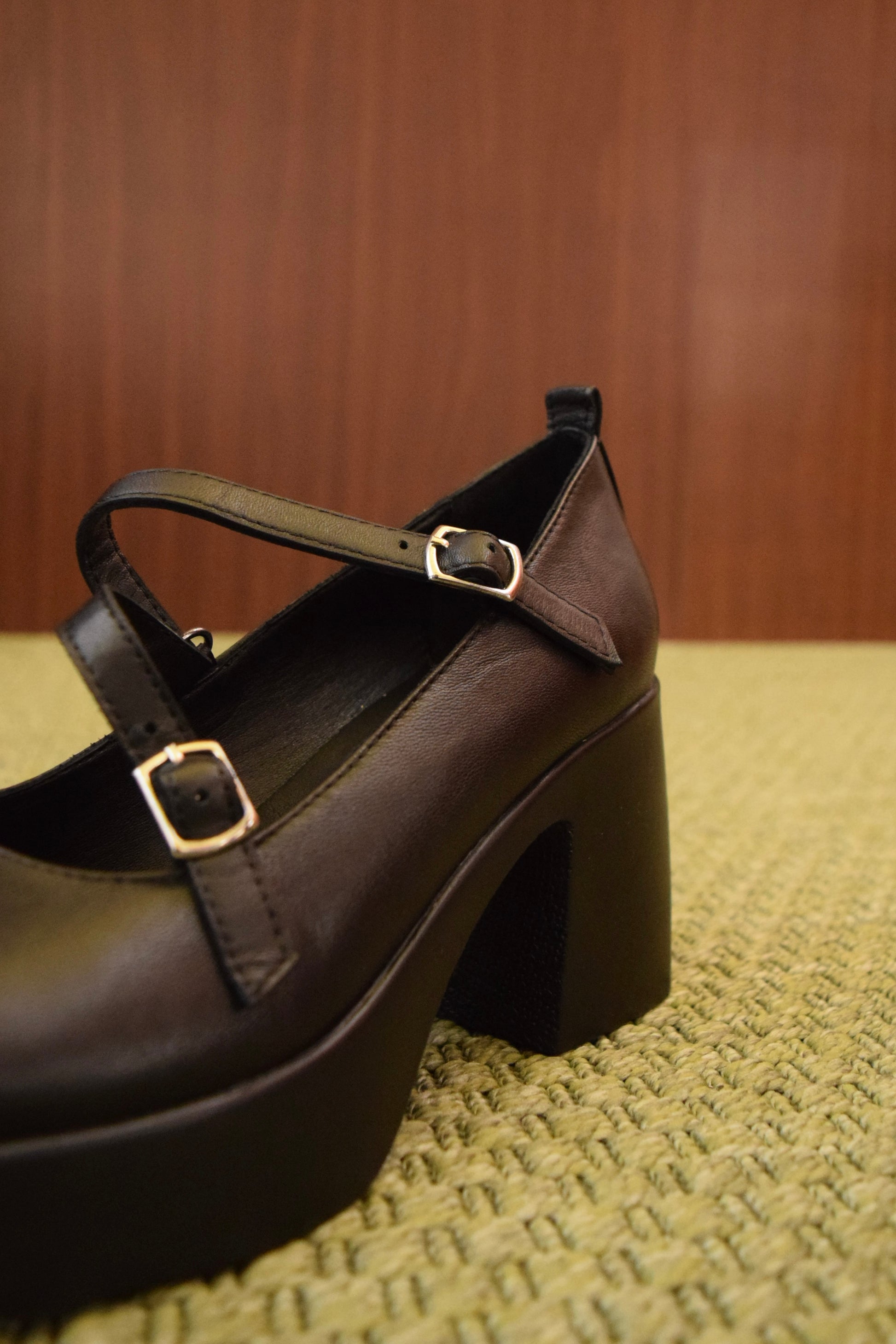 Scarpe Donna Mary Jane Nere con Doppio Cinturino e Tacco Grosso Platform | Vera Pelle