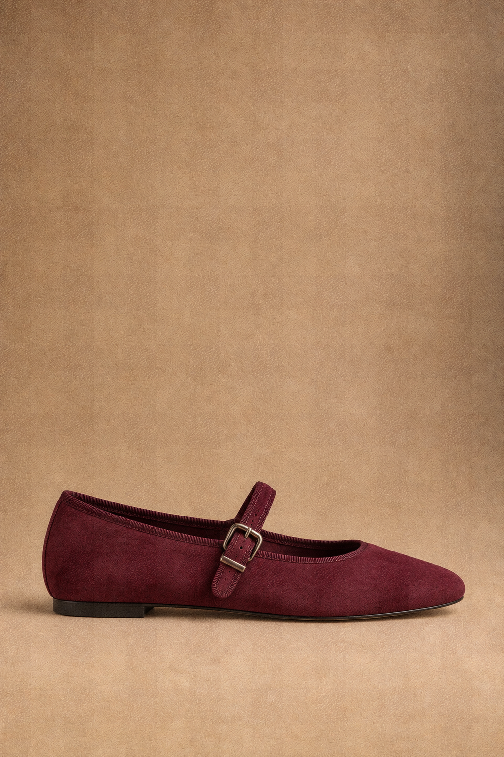 Ballerina Mary Jane Donna in Velluto bordeaux con Cinturino Regolabile