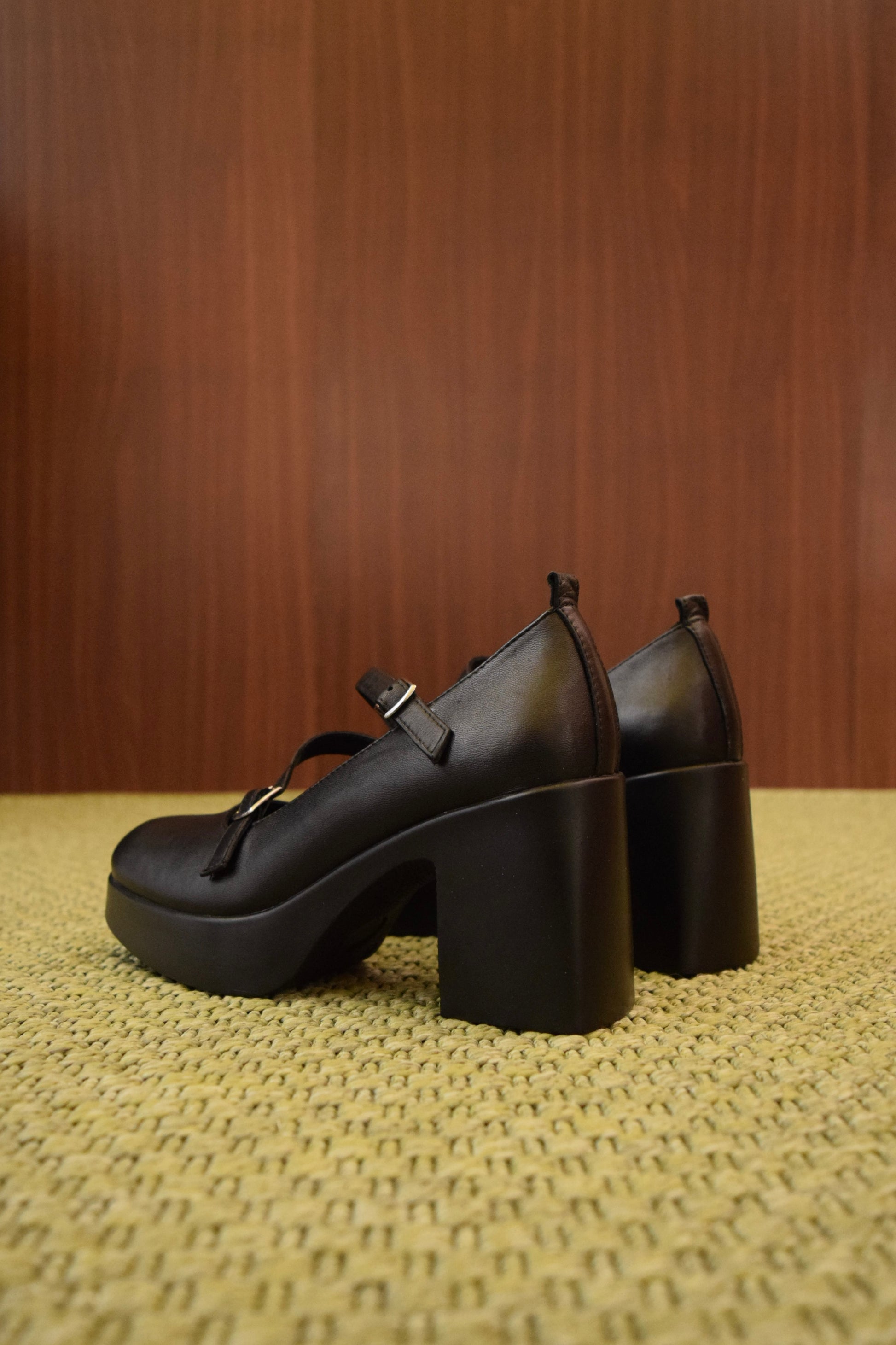Scarpe Donna Mary Jane Nere con Doppio Cinturino e Tacco Grosso Platform | Vera Pelle