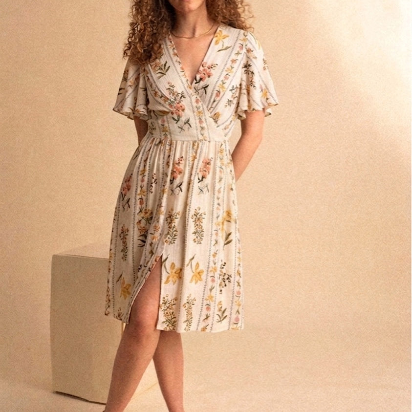 Abito Midi Floreale con Scollo a V