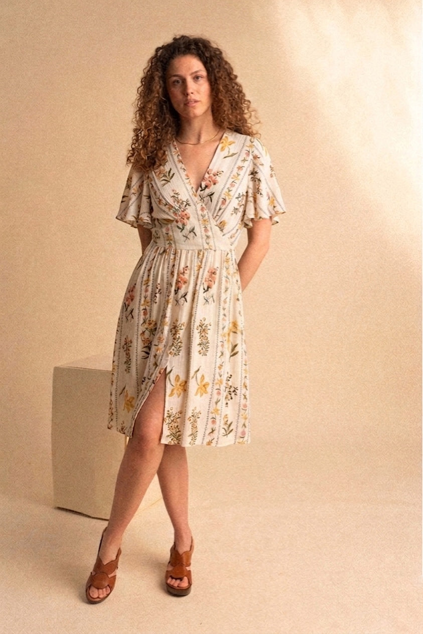 Abito Midi Floreale con Scollo a V