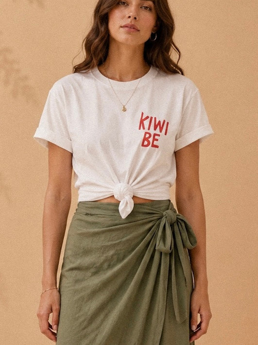 T-shirt bianca con stampa kiwi