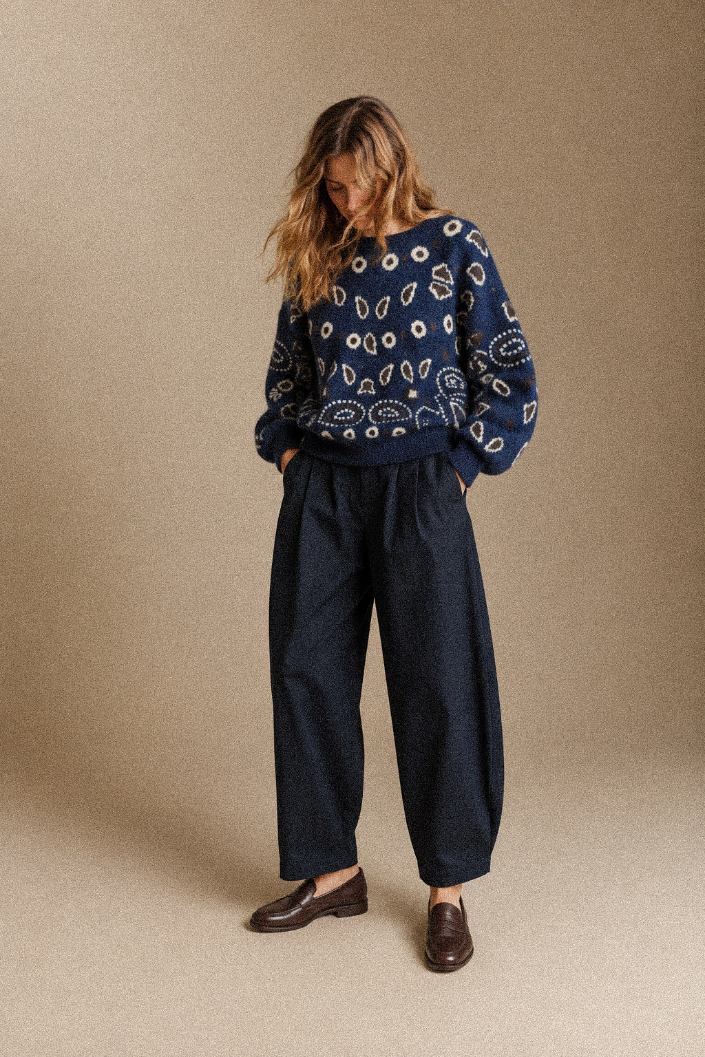 Maglione donna blu fantasia bandana