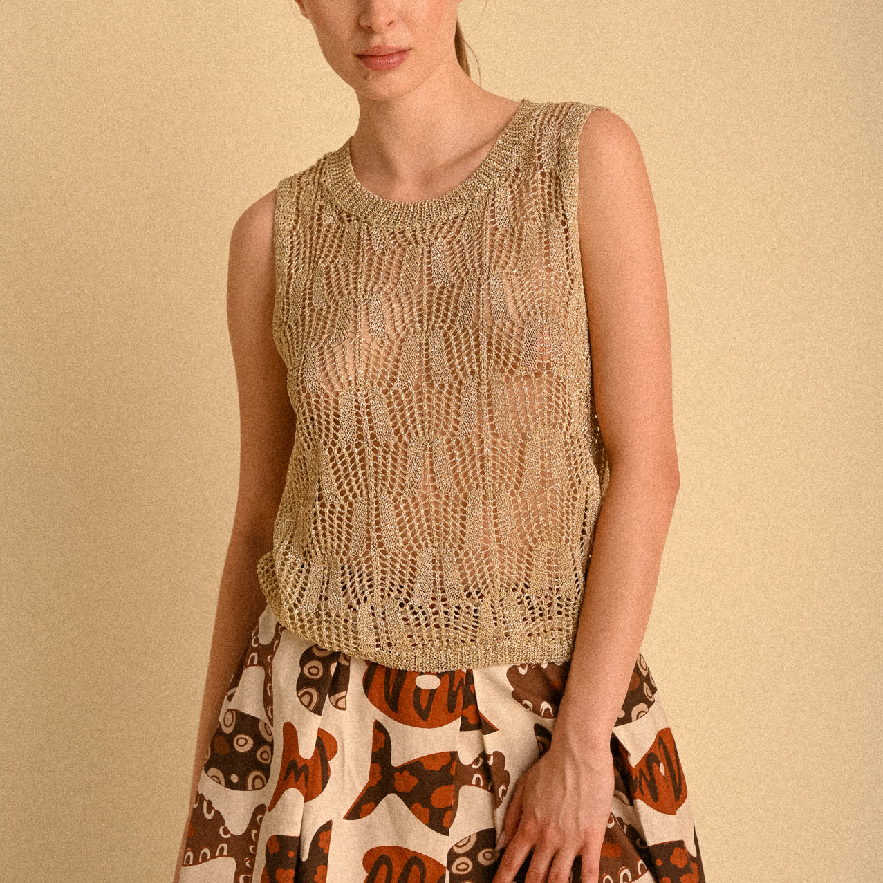 Top Rete Lurex Oro Kaori