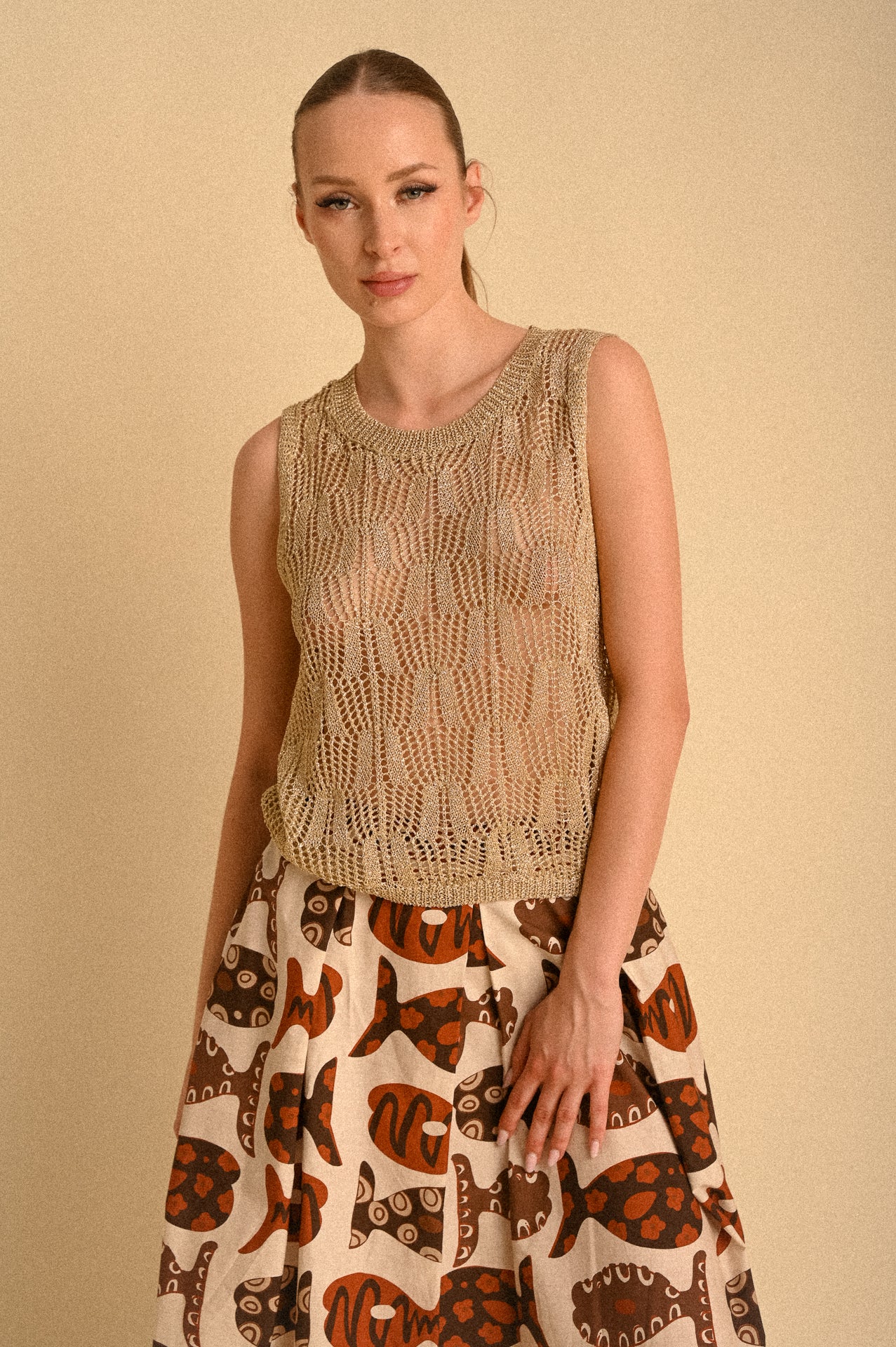 Top Rete Lurex Oro Kaori