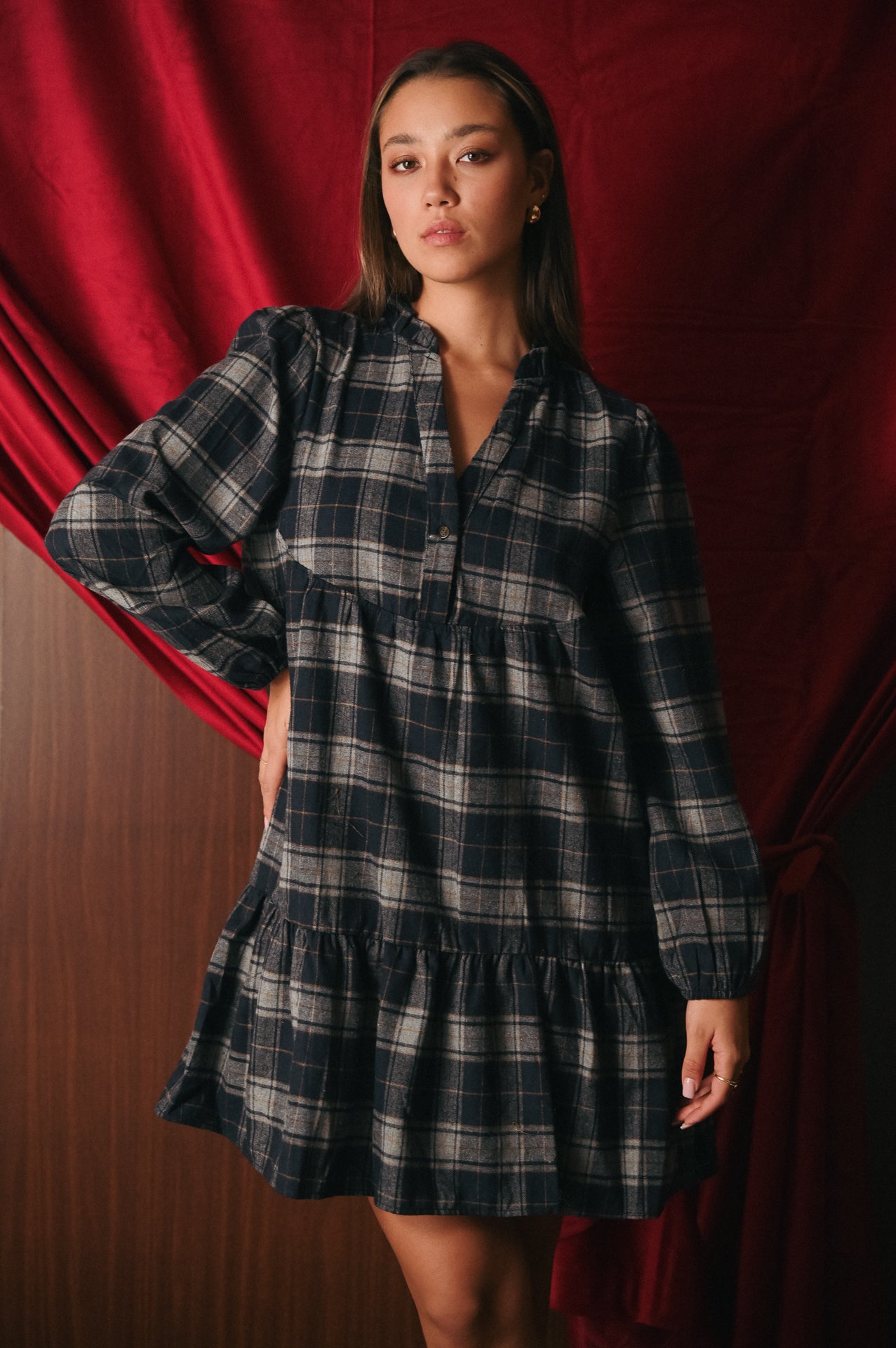 Mini Abito Tartan Blu Donna | Vestito Scozzese | Taglio Svasato Strutturato