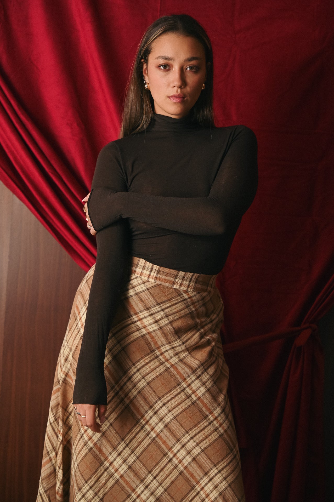 Gonna Lunga Tartan Donna | Fantasia Scozzese Beige/Marrone | Vita Elastica Posteriore