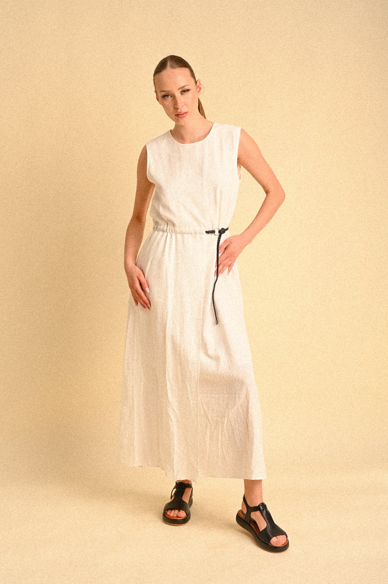 Abito bianco Sahara Donna con Cinturino Intrecciato