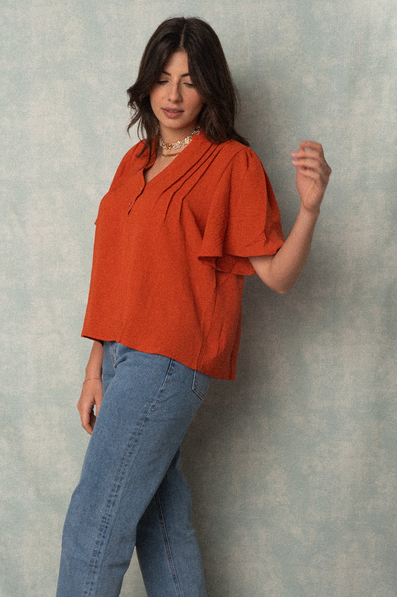 Blusa manica corta color terracotta