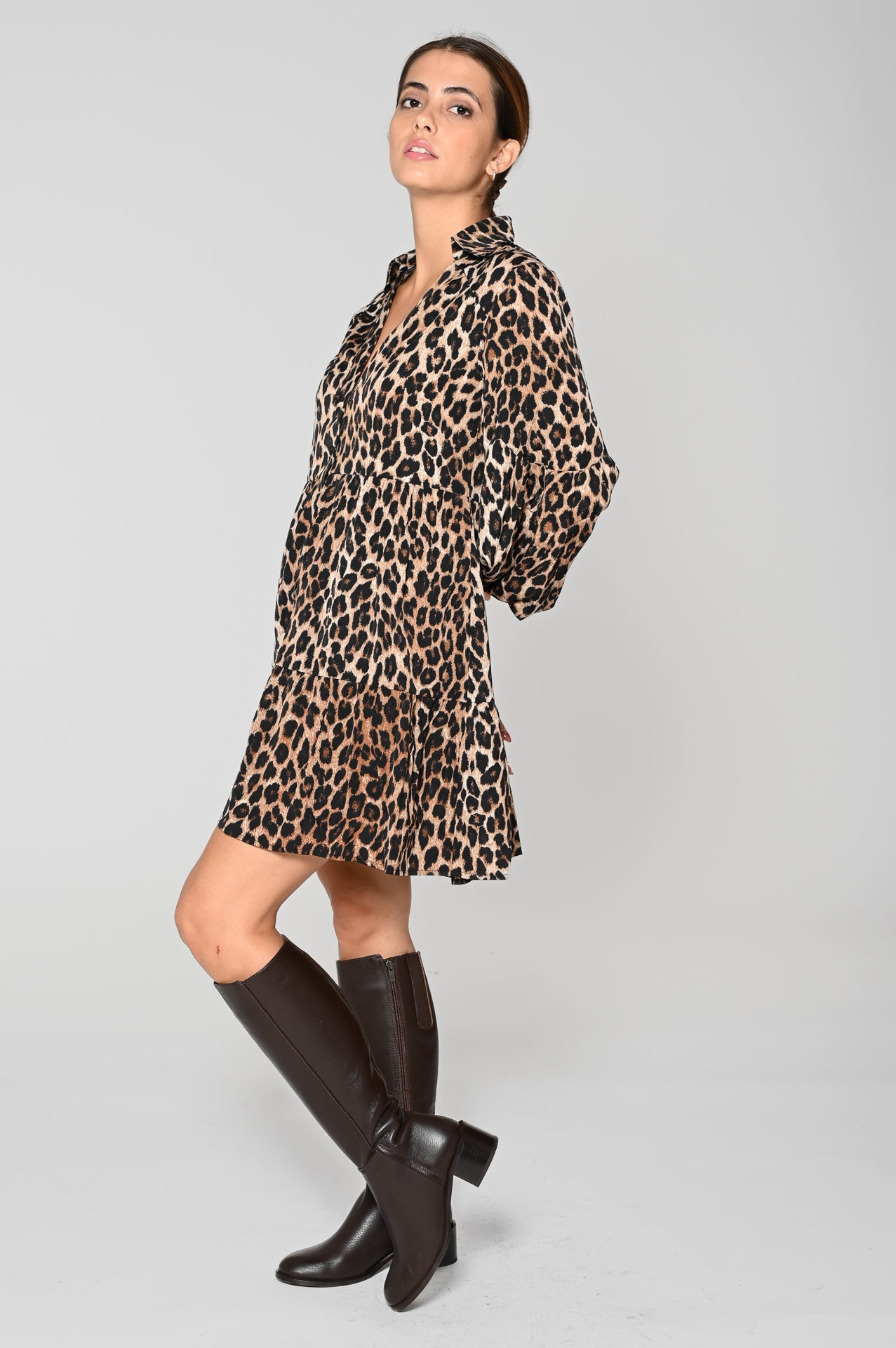 Animal print shirt dress