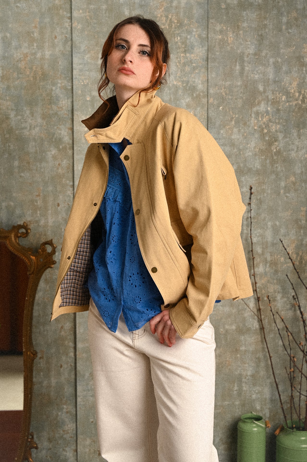 Giacca Petunia donna in cotone e colletto a contrasto – modello field jacket beige