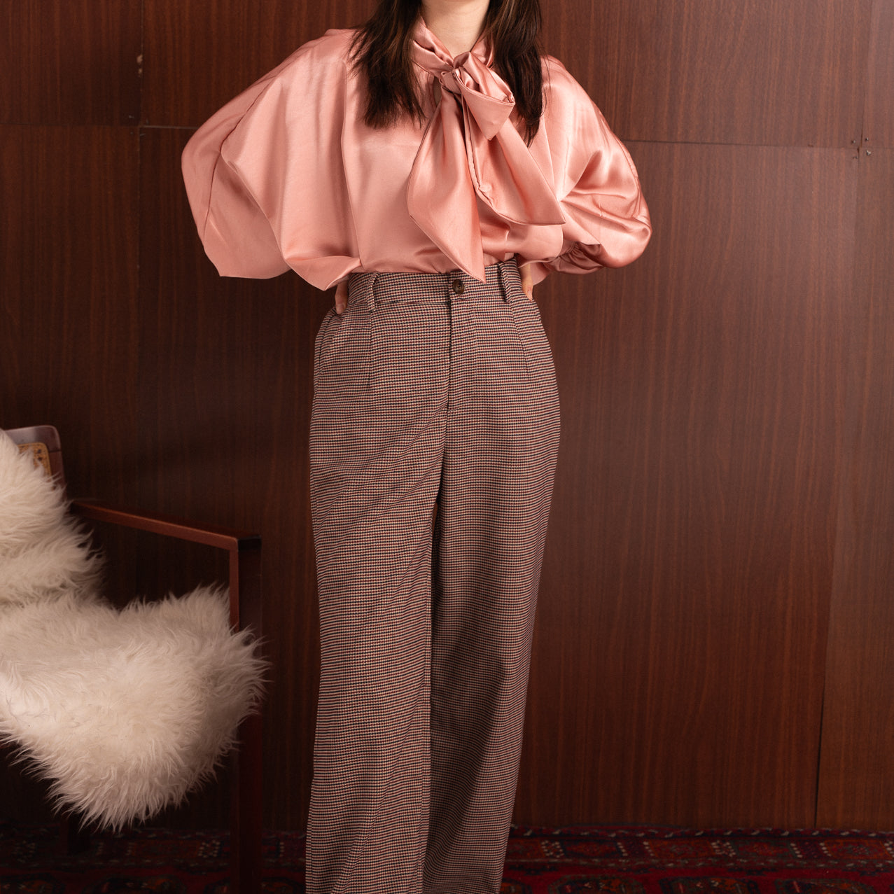 Pantalone Pied de Poule Bordeaux e Blu a Vita Elasticizzata