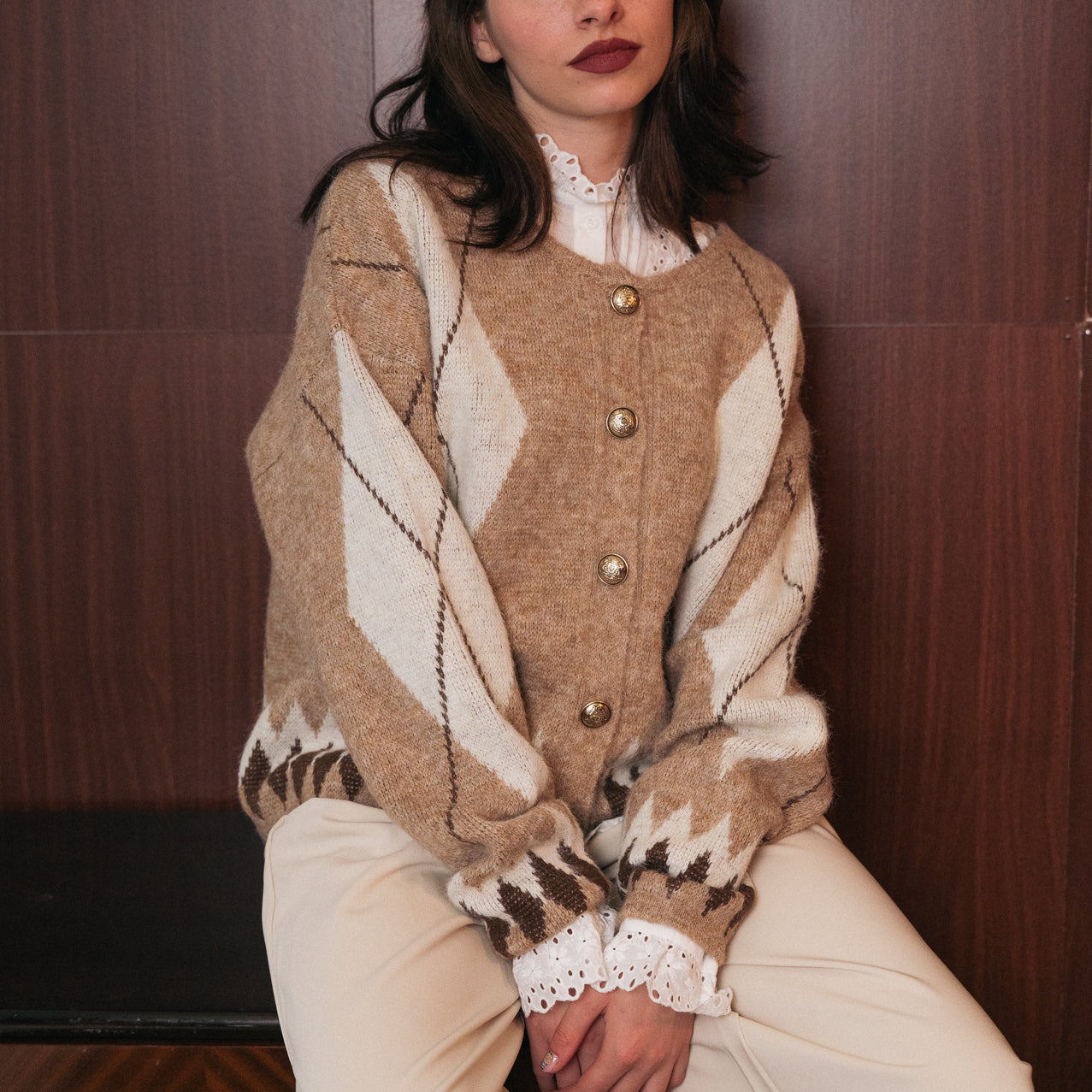 Cardigan donna motivo a rombi